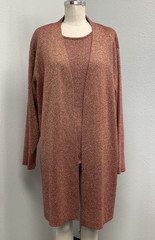 Susan Graver Sweater Duster Cardigan & Tank 2 PC Set Womens 1X Red Gold Shimmer
