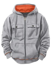 Spring Autumn New Men’s Multi Pocket Hoodie with Velvet Casual Zipper Hoodie.