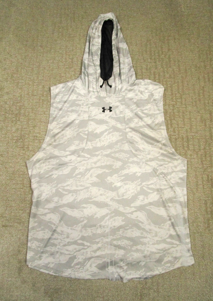Under Armour Hoodie Men XL White Camo Performance Sleeveless Gym Training Run