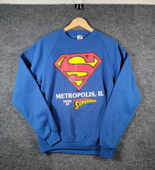 Vintage 90s Superman Sweatshirt Mens Large Blue DC Comics Metropolis USA Made