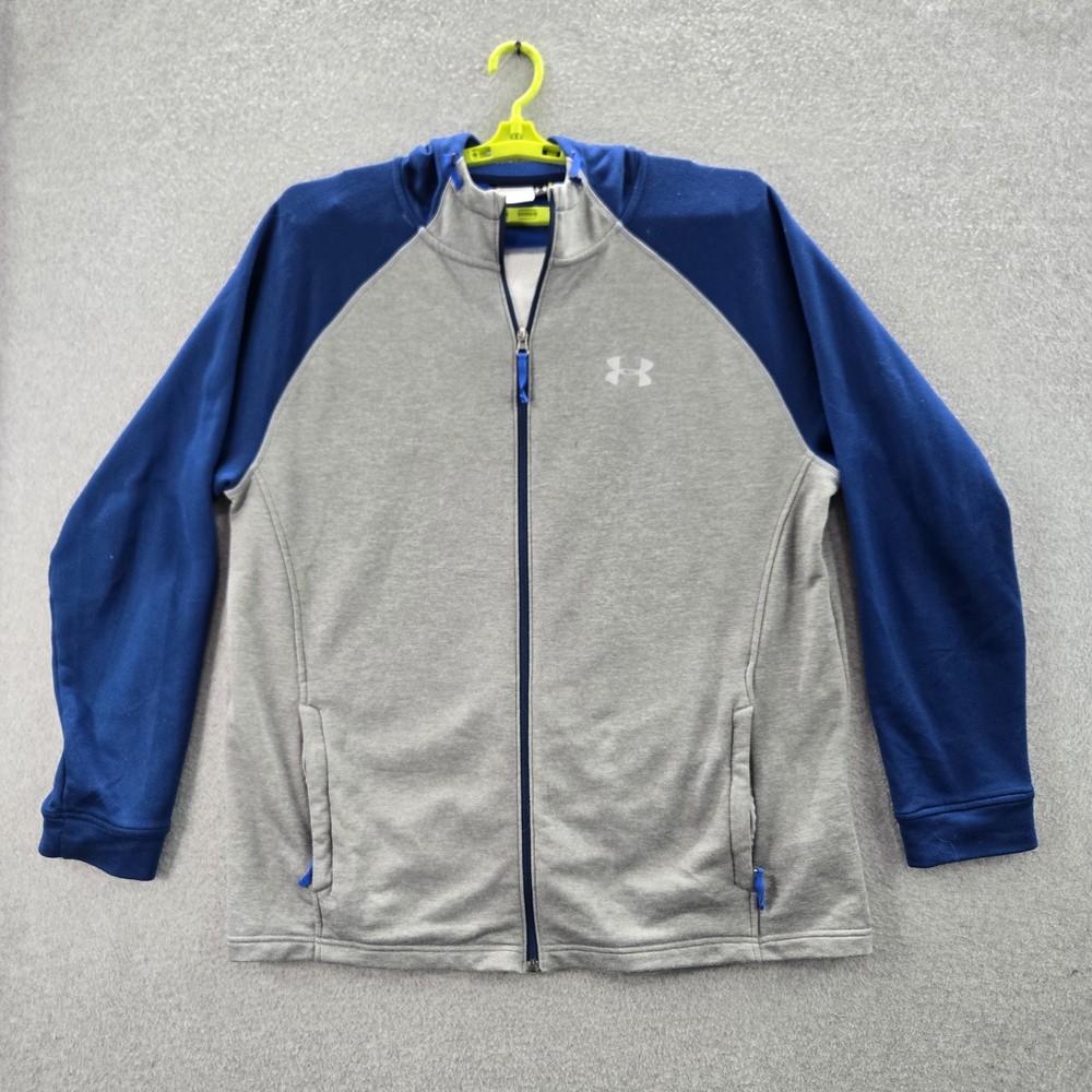 Under Armour Men Sweatshirt 2XL Gray Colorblock Activewear Logo Zipper Long