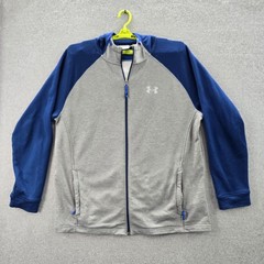 Under Armour Men Sweatshirt 2XL Gray Colorblock Activewear Logo Zipper Long