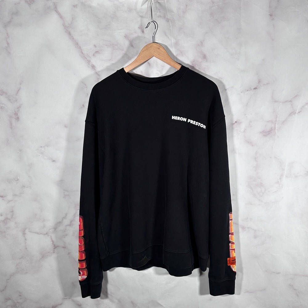 Heron Preston Sweatshirt Black Crewneck Text Graphic Size M Designer Streetwear