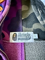 BAPE Split Camo Tiger Shark Full Zip Hoodie Purple Green Size M Broken Zipper