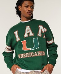 Hollister University of Miami Hurricanes Boxy Graphic Crew Sweatshirt Size M NWT