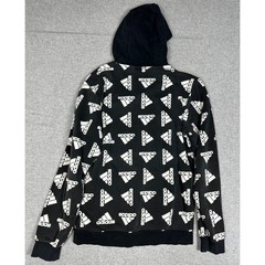 Adidas All Over Logo Print Hoodie Mens Large Black White Pullover Sweatshirt