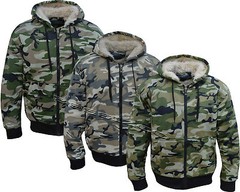 Mens Army Fur Lined Military Camo Camouflage Zip Hoodie Hooded Jacket Top M-XXXL