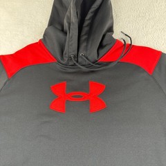 Under Armour Pullover Hoodie Mens Large Black Red Colorblock Embroidered Logo