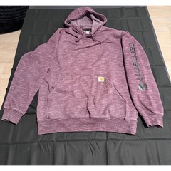 Carhartt Mens Loose Fit Heathered Purple Sleeve Logo Hoodie Medium