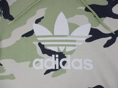 Adidas Hoodie Mens Medium Green White Camo Trefoil Logo Fleece Sweatshirt