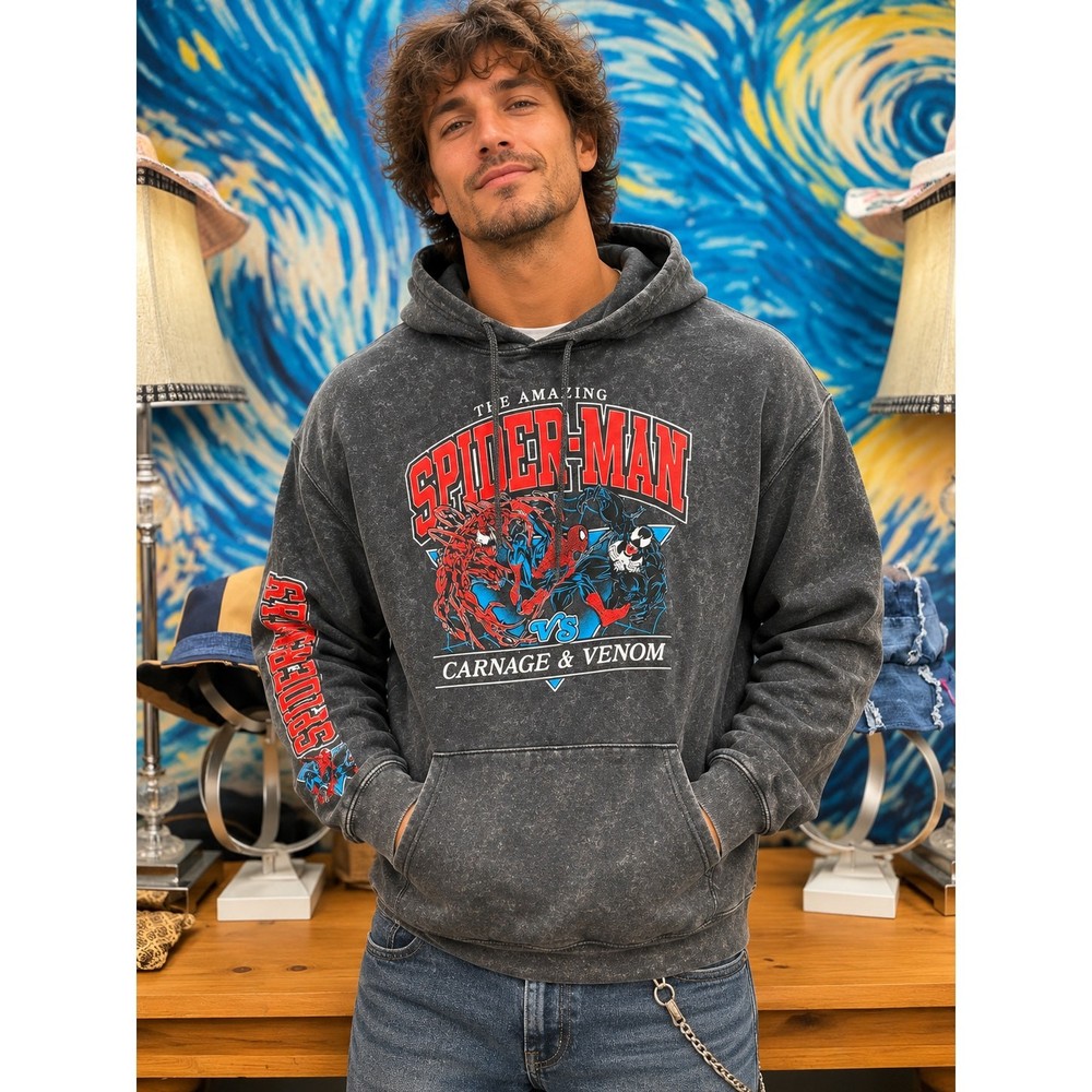Marvel Spider-Man vs Carnage & Venom Hoodie Men’s Large Washed Black Graphic