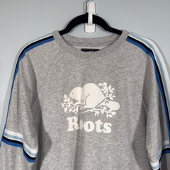 Roots French Terry Athletic Stripe Sleeve Crewneck Sweatshirt Gray Small