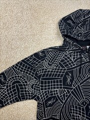 Nike Jordan Flight AOP Hoodie Sweatshirt Black/White Mens Large Loose Fit