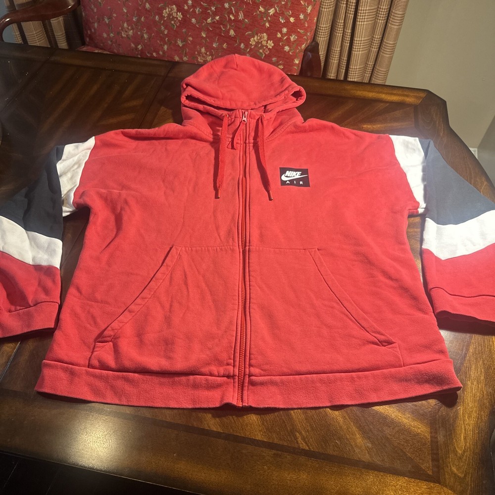 NIKE AIR MEN’S RED COLOR BLOCK FULL ZIP HOODIE XXL