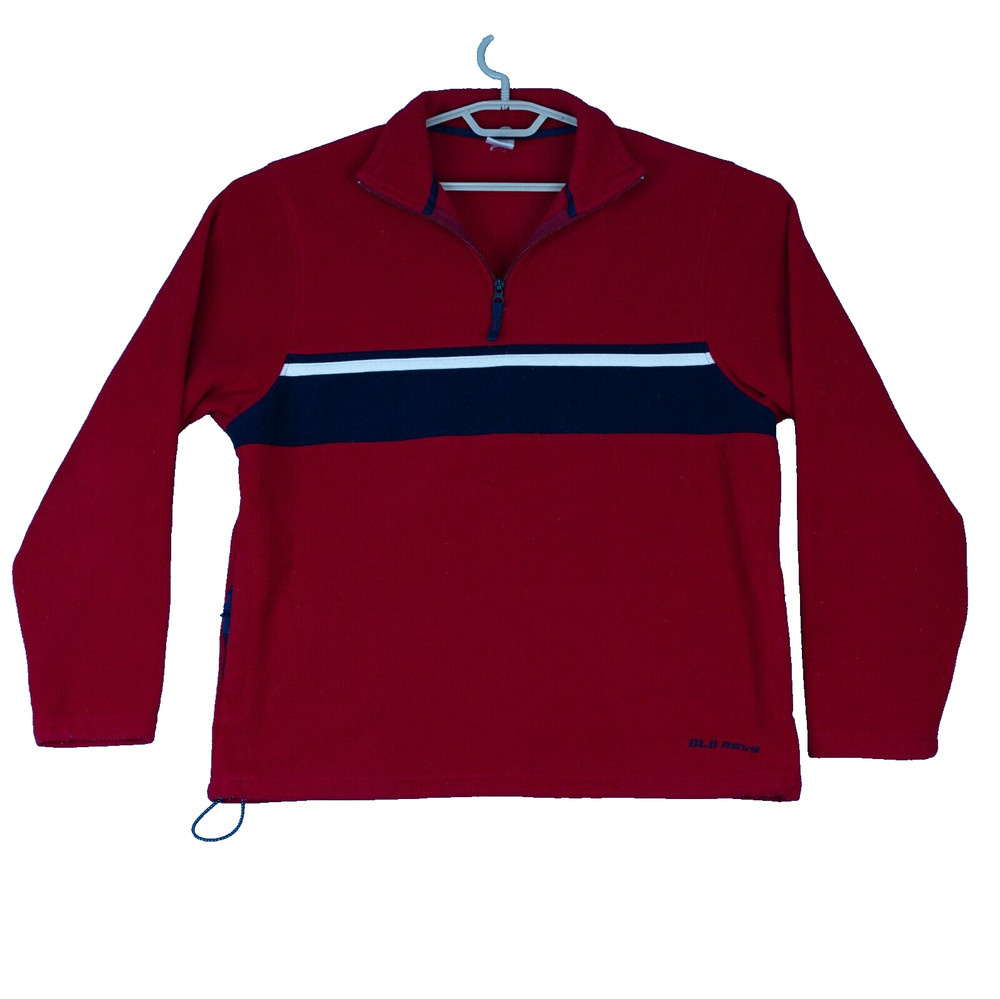 Vintage Y2K Old Navy Fleece Quarter Zip Sweatshirt Mens Large Red White Blue