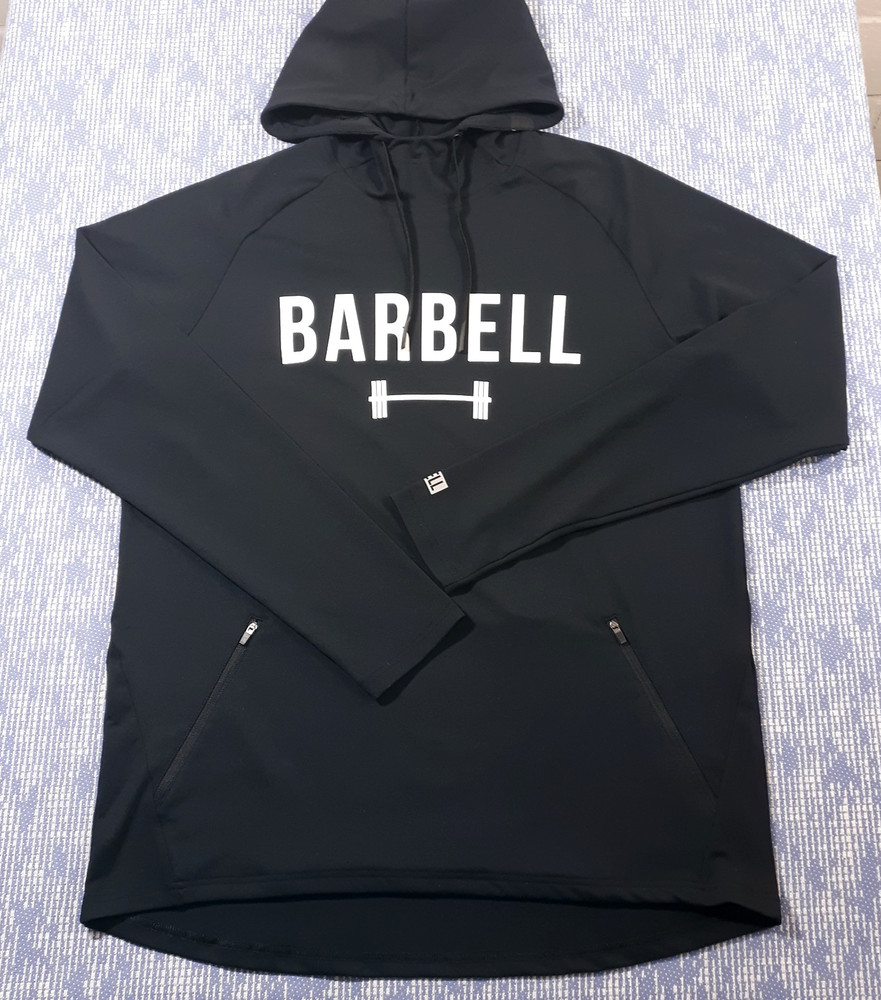 Barbell Hoodie Mens XL Black Gym Workout Bodybuilding Spellout Raglan