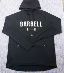Barbell Hoodie Mens XL Black Gym Workout Bodybuilding Spellout Raglan