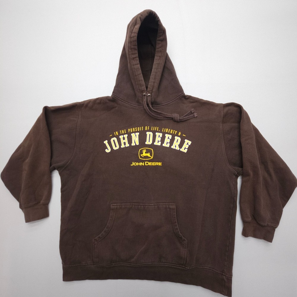 John Deere Hoodie Mens XL Spellout Logo Farmer Ranch Workwear Pullover