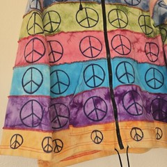 Hippie Peace Sign Hoodie Large Tie Dye Striped Exposed Seam Zip Up Multi Jacket