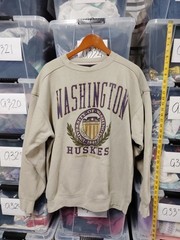 vtg uw huskiescrewneck Olive Green Light Wear Size L Collegiate A61