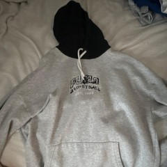 PUMA Men’s Gray/Black Logo Pullover Hoodie Drawstring Pockets Fleece L