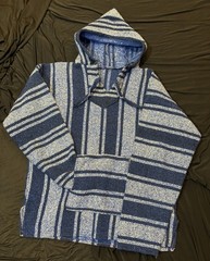 Royal Blue Striped Grunge Knit Sweatshirt Pullover Hoodie | Unisex Size S