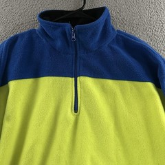 Nautica Competition Mens Fleece Blue Green Large 1/4 Zip USA Made 100% Polyester