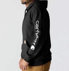 New Carhartt K288 Black 2XL Loose Fit Midweight Logo Sleeve Hoodie NWT B3