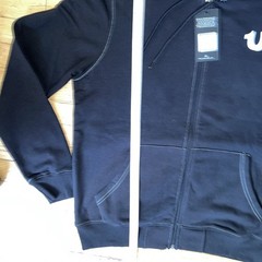 $119 NWT True Religion Zip Hoodie Men’s Large Jet Black Buddha Logo