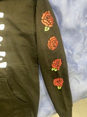 Lil TJay Rapper Black Hoodie “NONE OF YOUR LOVE” men’s Medium Roses On Arms Nwot