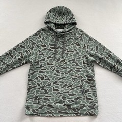 Burlebo Men Green Duck Camo Print Hunting Pullover Fleece Hoodie Sweatshirt M