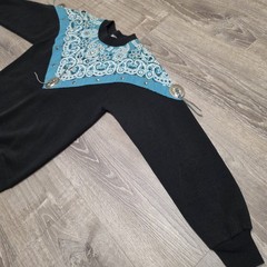 Vintage 80s Western Bandana Concho Sweatshirt Medium USA Black Turquoise Cowgirl