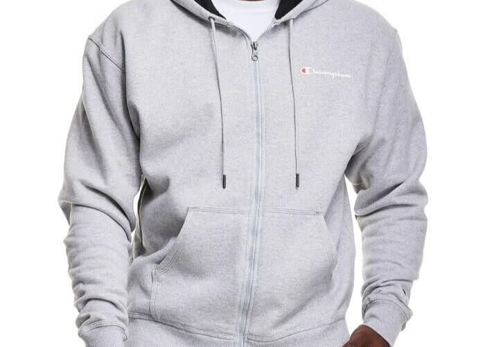 Champion Mens Powerblend Fleece Full Zip Hoodie Oxford Gray Zip Front NWT