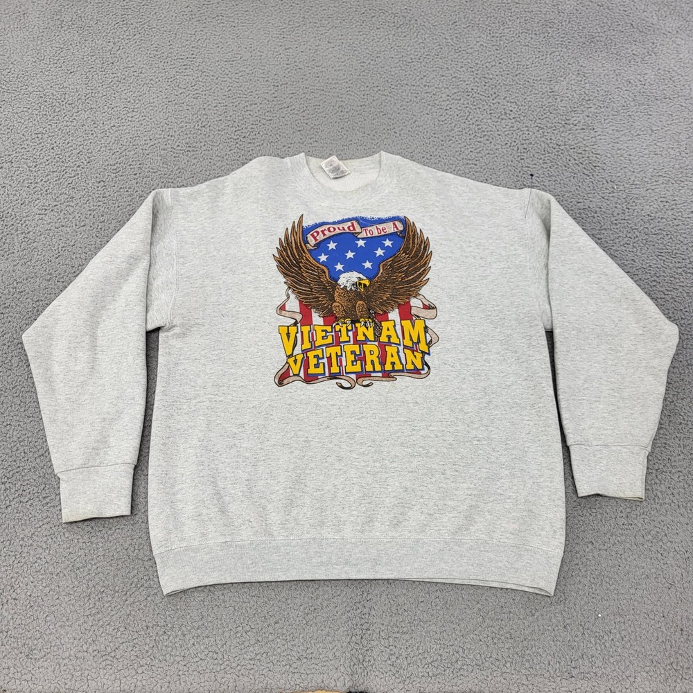 Proud To Be A Vietnam Veteran Sweatshirt Mens XL Gray Graphic Pullover