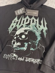 Supply And Demand Hoodie Mens XL Beaded Skull Shirt Black Streetwear Hip Hop N9