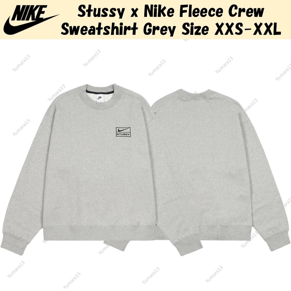 Stussy x Nike Fleece Crew Sweatshirt Grey XXS-XXL Japan Size
