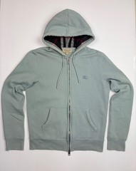 Burberry London England Vintage Full Zip Hoodie S Green Cotton Plaid Hood