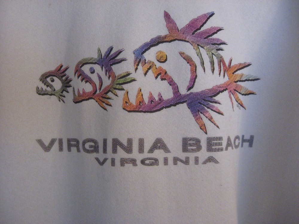 VINTAGE VIRGINIA BEACH HOODIE: FISH EATING FISH: NONE LISTED JERZEES XL