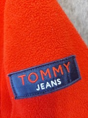 Tommy Jeans Mens Large Red Full Zip Hoodie Sweater 100% Polyester Drawstring