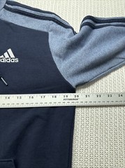 adidas Mens Small Cotton Blend Hoodie Blue Striped Sleeves Front Pocket