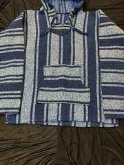 Royal Blue Striped Grunge Knit Sweatshirt Pullover Hoodie | Unisex Size S