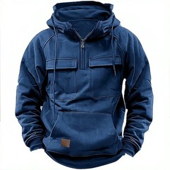 Mens Retro Tactical Sweatshirt Quarter Zip Cargo Pullover Hoodies Pocket Jackets