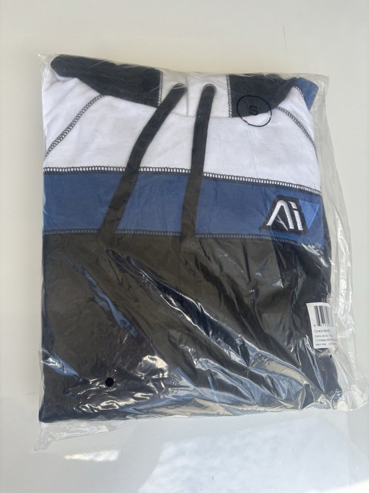 BioWare mass effect Pullover Hoodie Black White Blue Hooded Size S