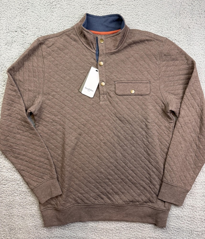 Goodfellow & Co Sweatshirt Mens Small Brown Quilted 1/4 Snap Mock Pullover NWT