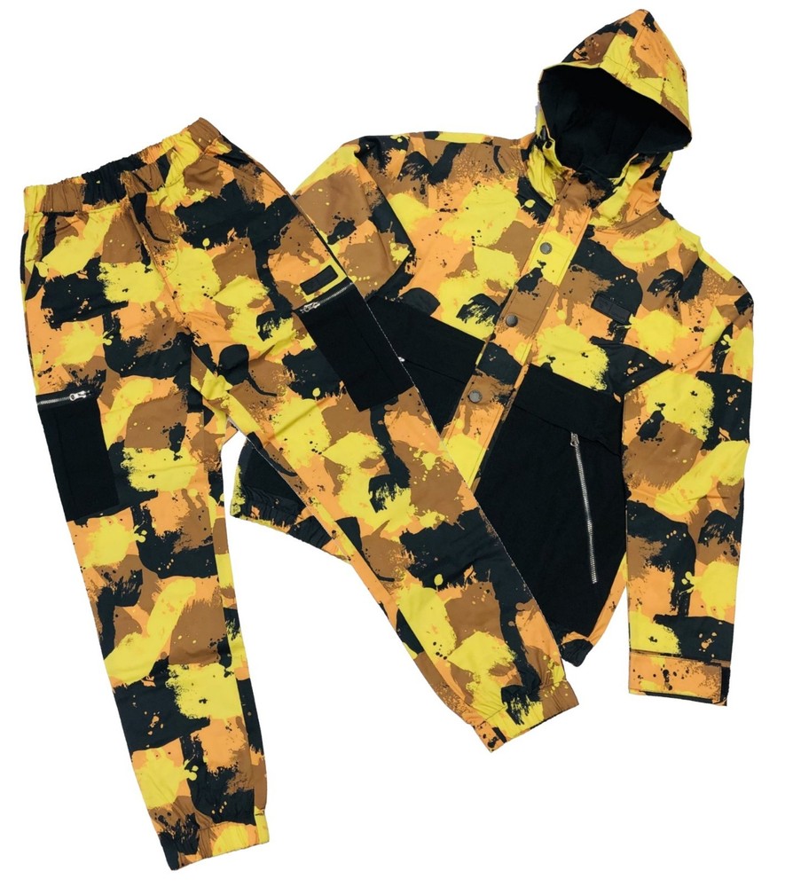 Civilized Camo Utility Nylon Hoodie and Pant Set Color: Yellow Style# CV5084