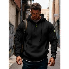Men’s Fleece Workout Athletic Pullover Hoodie Long Sleeve Basic w/Kanga Pocket