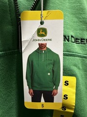 John Deere Men’s Quarter Zip Hoodie Heavyweight Cotton Pullover Small NWT Green