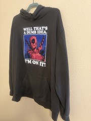 Marvel Deadpool Black Graphic Fleece Pullover Hoodie w/ Pockets Big & Tall 3XL