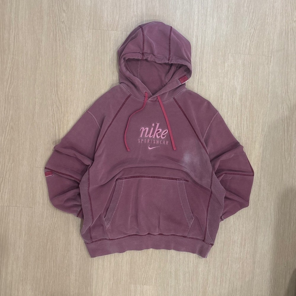 Nike Sportswear Mens Burgundy Faded Wash Embroidered Logo Hoodie Large