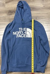 The North Face Men’s Blue Pullover Fleece Hoodie Logo Graphic Pockets Size L